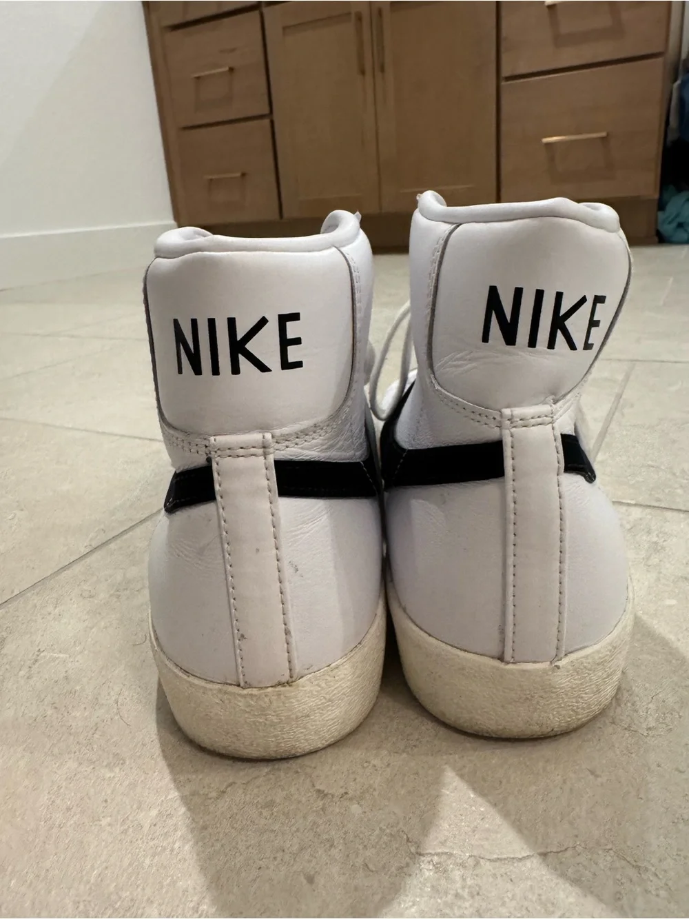 Nike Blazer Mid High Top White with Black Swoosh and Orange Tongue Tab